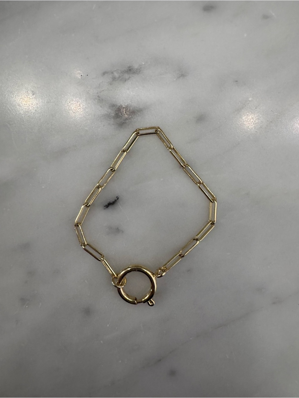 Gold Paperclip Chain Bracelet with Round Toggle Clasp